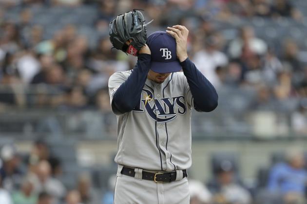 Tampa Bay Rays starting pitcher Blake Snell reacts during the first inning of a baseball game against the New York Yankees at Yankee Stadium, Wednesday, June 19, 2019, in New York. (AP Photo/Seth Wenig)