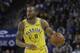 Golden State Warriors guard Andre Iguodala (9) against the Denver Nuggets during an NBA basketball game in Oakland, Calif., Tuesday, April 2, 2019. (AP Photo/Jeff Chiu)