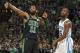 BOSTON, MA - DECEMBER 23: Kyrie Irving #11 of the Boston Celtics and Kemba Walker #15 of the Charlotte Hornets looks on during the game on December 23, 2018 at the TD Garden in Boston, Massachusetts. NOTE TO USER: User expressly acknowledges and agrees that, by downloading and or using this photograph, User is consenting to the terms and conditions of the Getty Images License Agreement. Mandatory Copyright Notice: Copyright 2018 NBAE (Photo by Brian Babineau/NBAE via Getty Images)