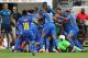 LOS ANGELES, CALIFORNIA - JUNE 25: Darryl Lachman #4, Elson Hooi #18, Gervane Kastaneer #14, and Ayrton Statie #21 of Curacao react to scoring in a goal in extra time during the second half of the Jamaica v Curacao: Group C - 2019 CONCACAF Gold Cup match at Banc of California Stadium on June 25, 2019 in Los Angeles, California. (Photo by Sean M. Haffey/Getty Images)