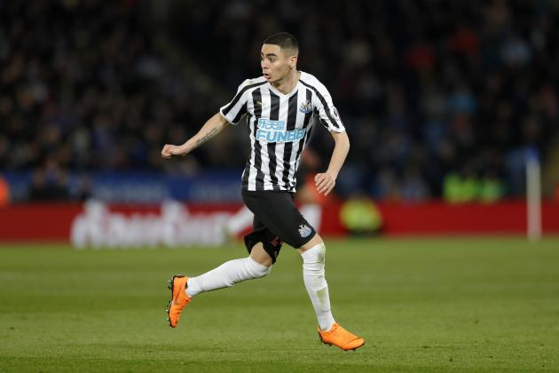 LEICESTER, ENGLAND - APRIL 12: Miguel Almiron of Newcastle United during the Premier League match between Leicester City and Newcastle United at The King Power Stadium on April 12, 2019 in Leicester, United Kingdom. (Photo by Malcolm Couzens/Getty Images)