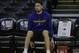 Golden State Warriors' Klay Thompson sits on the bench during practice for the NBA Finals against the Toronto Raptors Tuesday, June 4, 2019, in Oakland, Calif. Game 3 of the NBA Finals is Wednesday, June 5, 2019 in Oakland, Calif. (AP Photo/Ben Margot)