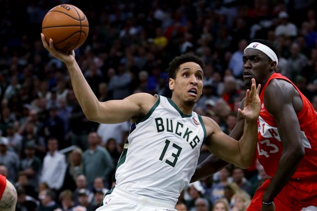MILWAUKEE, WISCONSIN - MAY 23:  Malcolm Brogdon #13 of the Milwaukee Bucks dribbles the ball while being guarded by Pascal Siakam #43 of the Toronto Raptors in the fourth quarter during Game Five of the Eastern Conference Finals of the 2019 NBA Playoffs at the Fiserv Forum on May 23, 2019 in Milwaukee, Wisconsin. NOTE TO USER: User expressly acknowledges and agrees that, by downloading and or using this photograph, User is consenting to the terms and conditions of the Getty Images License Agreement. (Photo by Jonathan Daniel/Getty Images)
