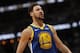 Golden State Warriors guard Klay Thompson (11) in the second half of an NBA basketball game Tuesday, Jan. 15, 2019, in Denver. The Warriors won 142-111. (AP Photo/David Zalubowski)