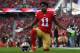 SANTA CLARA, CA - DECEMBER 16: Marquise Goodwin # 11 of the San Francisco 49ers kneels in the endzone and prays prior to the start of an NFL football game against the Seattle Seahawks at Levi's Stadium on December 16, 2018 in Santa Clara , California. (Photo by Thearon W. Henderson / Getty Images)