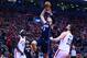TORONTO, ON - APRIL 23: Nikola Vucevic #9 of the Orlando Magic shoots the ball during Game Five of the first round of the 2019 NBA Playoffs against the Toronto Raptorsat Scotiabank Arena on April 23, 2019 in Toronto, Canada. NOTE TO USER: User expressly acknowledges and agrees that, by downloading and or using this photograph, User is consenting to the terms and conditions of the Getty Images License Agreement. (Photo by Vaughn Ridley/Getty Images)