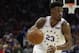 Philadelphia 76ers' Jimmy Butler in action during the first half of Game 6 of a second-round NBA basketball playoff series against the Toronto Raptors, Thursday, May 9, 2019, in Philadelphia. 76ers won 112-101. (AP Photo/Chris Szagola)