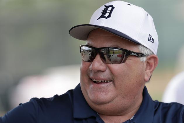 Detroit Tigers general manager Al Avila watches practice at the Detroit Tigers spring training baseball facility, Monday, Feb. 18, 2019, in Lakeland, Fla. (AP Photo/Lynne Sladky)