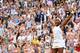 US player Cori Gauff celebrates beating Slovenia's Polona Hercog during their women's singles third round match on the fifth day of the 2019 Wimbledon Championships at The All England Lawn Tennis Club in Wimbledon, southwest London, on July 5, 2019. (Photo by Daniel LEAL-OLIVAS / AFP) / RESTRICTED TO EDITORIAL USE (Photo credit should read DANIEL LEAL-OLIVAS/AFP/Getty Images)