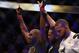 LAS VEGAS, NV - JULY 06: Jon Jones celebrates his win over Thiago Santos of Brazil in their UFC light heavyweight championship fight during the UFC 239 event at T-Mobile Arena on July 6, 2019 in Las Vegas, Nevada. (Photo by Christian Petersen/Zuffa LLC/Zuffa LLC)