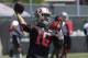 San Francisco 49ers quarterback Jimmy Garoppolo throws a pass at the team's NFL football headquarters in Santa Clara, Calif., Tuesday, June 4, 2019. (AP Photo/Jeff Chiu)