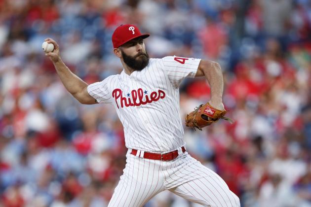 Philadelphia Phillies' Jake Arrieta pitches during the third inning of a baseball game against the Arizona Diamondbacks, Tuesday, June 11, 2019, in Philadelphia. (AP Photo/Matt Slocum)