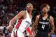 LAS VEGAS, NV - JULY 11: Rui Hachimura #8 of the Washington Wizards boxes out Charles Brown #4 of the Atlanta Hawks on July 11, 2019 at the Thomas & Mack Center in Las Vegas, Nevada. NOTE TO USER: User expressly acknowledges and agrees that, by downloading and/or using this photograph, user is consenting to the terms and conditions of the Getty Images License Agreement. Mandatory Copyright Notice: Copyright 2019 NBAE (Photo by Garrett Ellwood/NBAE via Getty Images)