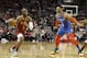 HOUSTON, TX - FEBRUARY 09: Chris Paul #3 of the Houston Rockets drives to the basket defended by Russell Westbrook #0 of the Oklahoma City Thunder in the first half at Toyota Center on February 9, 2019 in Houston, Texas. NOTE TO USER: User expressly acknowledges and agrees that, by downloading and or using this photograph, User is consenting to the terms and conditions of the Getty Images License Agreement. (Photo by Tim Warner/Getty Images)
