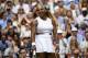 LONDON, ENGLAND - JULY 13: Serena Williams of the United States looks dejected during her match against Simona Halep of Romania during Day 12 of The Championships - Wimbledon 2019 at All England Lawn Tennis and Croquet Club on July 13, 2019 in London, England. (Photo by TPN/Getty Images)
