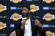 EL SEGUNDO, CALIFORNIA - JULY 13: Anthony Davis speaks as he is introduced as the newest player of the Los Angeles Lakers during a press conference at UCLA Health Training Center on July 13, 2019 in El Segundo, California. NOTE TO USER: User expressly acknowledges and agrees that, by downloading and/or using this Photograph, user is consenting to the terms and conditions of the Getty Images License Agreement. (Photo by Kevork Djansezian/Getty Images)