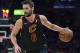 Cleveland Cavaliers forward Kevin Love dribbles in the first half of an NBA basketball game against the Los Angeles Clippers, Friday, March 22, 2019, in Cleveland.The Clippers won 110-108. (AP Photo/David Dermer)