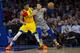 PHILADELPHIA, PA - APRIL 04: Ben Simmons #25 of the Philadelphia 76ers dribbles the ball against Giannis Antetokounmpo #34 of the Milwaukee Bucks at the Wells Fargo Center on April 4, 2019 in Philadelphia, Pennsylvania. The Bucks defeated the 76ers 128-122. NOTE TO USER: User expressly acknowledges and agrees that, by downloading and or using this photograph, User is consenting to the terms and conditions of the Getty Images License Agreement. (Photo by Mitchell Leff/Getty Images)