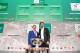 International Tennis Federation (ITF) president David Haggerty (L) and Barcelona's Spanish defender and Kosmos president Gerard Pique pose with the trophy in front of a screen showing the groups after the draw for the 2019 Davis Cup tennis finals in Madrid on February 14, 2019. (Photo by JAVIER SORIANO / AFP) (Photo credit should read JAVIER SORIANO/AFP/Getty Images)
