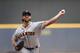 MILWAUKEE, WISCONSIN - JULY 13: Madison Bumgarner #40 of the San Francisco Giants pitches a pitch during the first inning against the Milwaukee Brewers at Miller Park on July 13, 2019 in Milwaukee, Wisconsin. (Photo by Stacy Revere/Getty Images)
