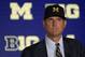 Michigan head coach Jim Harbaugh listens to a question during the Big Ten Conference NCAA college football media days Friday, July 19, 2019, in Chicago. (AP Photo/Charles Rex Arbogast)