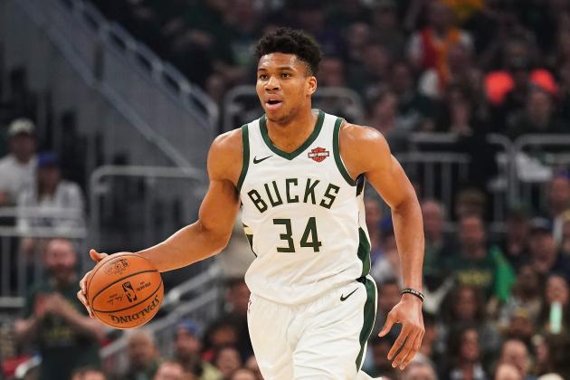 Milwaukee Bucks' Giannis Antetokounmpo dribbles during the first half of Game 5 of the NBA Eastern Conference basketball playoff finals against the Toronto Raptors Thursday, May 23, 2019, in Milwaukee. (AP Photo/Morry Gash)
