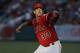 Los Angeles Angels starter Matt Harvey throws to a Seattle Mariners batter during the fourth inning of a baseball game Saturday, July 13, 2019, in Anaheim, Calif. (AP Photo/Marcio Jose Sanchez)
