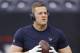 HOUSTON, TEXAS - JANUARY 05: J.J. Watt #99 of the Houston Texans warms up before playing the Indianapolis Colts during the Wild Card Round at NRG Stadium on January 05, 2019 in Houston, Texas. (Photo by Bob Levey/Getty Images)