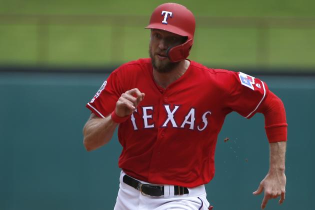 ARLINGTON, TX - JUNE 02: Hunter Pence #24 of the Texas Rangers runs to third base against the Kansas City Royals during the second inning at Globe Life Park in Arlington on June 2, 2019 in Arlington, Texas. (Photo by Ron Jenkins/Getty Images)