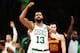 BOSTON, MA - NOVEMBER 30: Marcus Morris #13 of the Boston Celtics reacts after hitting a three-point shot as the buzzer expired at the end of the second quarter of a game against the Cleveland Cavaliers at TD Garden on November 30, 2018 in Boston, Massachusetts. NOTE TO USER: User expressly acknowledges and agrees that, by downloading and or using this photograph, User is consenting to the terms and conditions of the Getty Images License Agreement. (Photo by Adam Glanzman/Getty Images)