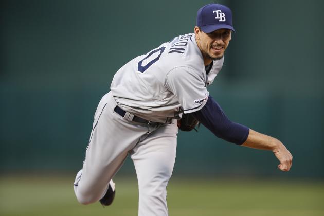 OAKLAND, CA - JUNE 20: Charlie Morton #50 of the Tampa Bay Rays pitches during the game against the Oakland Athletics at the Oakland-Alameda County Coliseum on June 20, 2019 in Oakland, California. The Athletics defeated the Rays 5-4. (Photo by Michael Zagaris/Oakland Athletics/Getty Images)