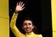Colombia's Egan Bernal celebrates his overall leader's yellow jersey on the podium of the twentieth stage of the 106th edition of the Tour de France cycling race between Albertville and Val Thorens, in Val Thorens, on July 27, 2019. (Photo by Anne-Christine POUJOULAT / AFP) (Photo credit should read ANNE-CHRISTINE POUJOULAT/AFP/Getty Images)