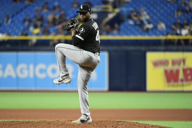 ST. PETERSBURG, FLORIDA - JULY 20: Alex Colome #48 of the Chicago White Sox pitches to the Tampa Bay Rays in the 11th inning of a baseball game at Tropicana Field on July 20, 2019 in St. Petersburg, Florida. (Photo by Julio Aguilar/Getty Images)