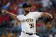 PITTSBURGH, PA - JULY 19: Jordan Lyles #31 of the Pittsburgh Pirates pitches in the first inning against the Philadelphia Phillies at PNC Park on July 19, 2019 in Pittsburgh, Pennsylvania. (Photo by Justin K. Aller/Getty Images)