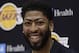 Los Angeles Lakers NBA basketball team introduces Anthony Davis at a news conference at the UCLA Health Training Center in El Segundo, Calif., Saturday, July 13, 2019 (AP Photo/Damian Dovarganes)