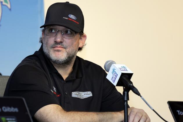 Tony Stewart, owner of Stewart-Haas Racing, listens during a news conference for the NASCAR Cup series auto race at the Homestead-Miami Speedway, Friday, Nov. 16, 2018, in Homstead, Fla. (AP Photo/Terry Renna)
