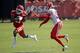 Kansas City Chiefs wide receiver Mecole Hardman, left, tries to evade Kansas City Chiefs defensive back Herb Miller during NFL football training camp Monday, July 29, 2019, in St. Joseph, Mo. (AP Photo/Charlie Riedel)