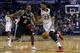 NEW ORLEANS, LA - MARCH 03: Anthony Davis #23 of the New Orleans Pelicans drives against Kawhi Leonard #2 of the San Antonio Spurs during the second half of a game at the Smoothie King Center on March 3, 2017 in New Orleans, Louisiana. NOTE TO USER: User expressly acknowledges and agrees that, by downloading and or using this photograph, User is consenting to the terms and conditions of the Getty Images License Agreement. (Photo by Jonathan Bachman/Getty Images)