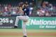 Seattle Mariners' Mike Leake works against the Texas Rangers during a baseball game in Arlington, Texas, Tuesday, July 30, 2019. (AP Photo/Tony Gutierrez)