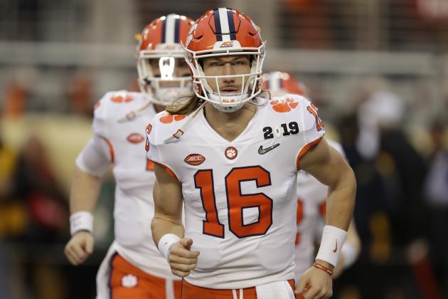Clemson's Trevor Lawrence warms up before the NCAA college football playoff championship game against Alabama Monday, Jan. 7, 2019, in Santa Clara, Calif. (AP Photo/Ben Margot)