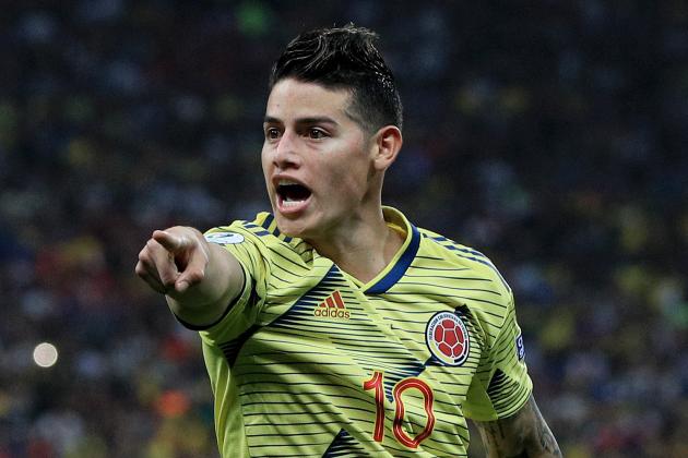 SAO PAULO, BRAZIL - JUNE 28: James Rodriguez of Colombia reacts during the Copa America Brazil 2019 quarterfinal match between Colombia and Chile at Arena Corinthians on June 28, 2019 in Sao Paulo, Brazil. (Photo by Buda Mendes/Getty Images)