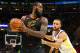 CLEVELAND, OH - JUNE 08: LeBron James #23 of the Cleveland Cavaliers defended by Stephen Curry #30 of the Golden State Warriors during Game Four of the 2018 NBA Finals at Quicken Loans Arena on June 8, 2018 in Cleveland, Ohio. NOTE TO USER: User expressly acknowledges and agrees that, by downloading and or using this photograph, User is consenting to the terms and conditions of the Getty Images License Agreement. (Photo by Gregory Shamus/Getty Images)