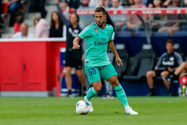 SALZBURG, AUSTRIA - AUGUST 07: Eden Hazard of Real Madrid controls the ball during the pre-season friendly match between RB Salzburg and Real Madrid at Red Bull Arena on August 07, 2019 in Salzburg, Austria. (Photo by TF-Images/TF-Images via Getty Images)