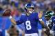 EAST RUTHERFORD, NEW JERSEY - AUGUST 08: Daniel Jones #8 of the New York Giants looks to pass in the first quarter during a preseason game against the New York Jets at MetLife Stadium on August 08, 2019 in East Rutherford, New Jersey. (Photo by Sarah Stier/Getty Images)