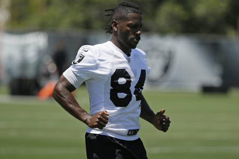 Oakland Raiders wide receiver Antonio Brown during NFL football minicamp Tuesday, June 11, 2019, in Alameda, Calif. (AP Photo/Eric Risberg)