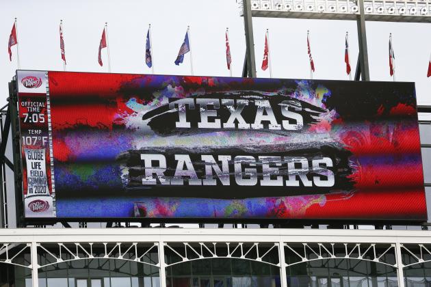 The scoreboard at Globe Life Park showing the game temperature of 107 degrees at the start of the baseball game between the Texas Rangers and the Cleveland Indians, Friday, July 20, 2018, in Arlington, Texas. (AP Photo/Jim Cowsert)