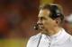 SANTA CLARA, CA - JANUARY 07: Head coach Nick Saban of the Alabama Crimson Tide looks on during the first half against the Clemson Tigers in the CFP National Championship presented by AT&T at Levi's Stadium on January 7, 2019 in Santa Clara, California. (Photo by Sean M. Haffey/Getty Images)