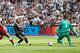 Manchester City's English midfielder Raheem Sterling (C) scores their second goal during the English Premier League football match between West Ham United and Manchester City at The London Stadium, in east London on August 10, 2019. (Photo by Ian KINGTON / AFP) / RESTRICTED TO EDITORIAL USE. No use with unauthorized audio, video, data, fixture lists, club/league logos or 'live' services. Online in-match use limited to 120 images. An additional 40 images may be used in extra time. No video emulation. Social media in-match use limited to 120 images. An additional 40 images may be used in extra time. No use in betting publications, games or single club/league/player publications. / (Photo credit should read IAN KINGTON/AFP/Getty Images)
