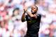 LONDON, ENGLAND - AUGUST 10: Raheem Sterling of Manchester City celebrates scoring his teams third goal during the Premier League match between West Ham United and Manchester City at London Stadium on August 10, 2019 in London, United Kingdom. (Photo by Chloe Knott - Danehouse/Getty Images )