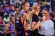 PHOENIX, AZ- AUGUST 10: Brittney Griner #42 of the Phoenix Mercury looks on during the game against the Dallas Wings on August 10, 2019 at the Talking Stick Resort Arena, in Phoenix, Arizona. NOTE TO USER: User expressly acknowledges and agrees that, by downloading and or using this photograph, User is consenting to the terms and conditions of the Getty Images License Agreement. Mandatory Copyright Notice: Copyright 2019 NBAE (Photo by Michael Gonzales/NBAE via Getty Images)